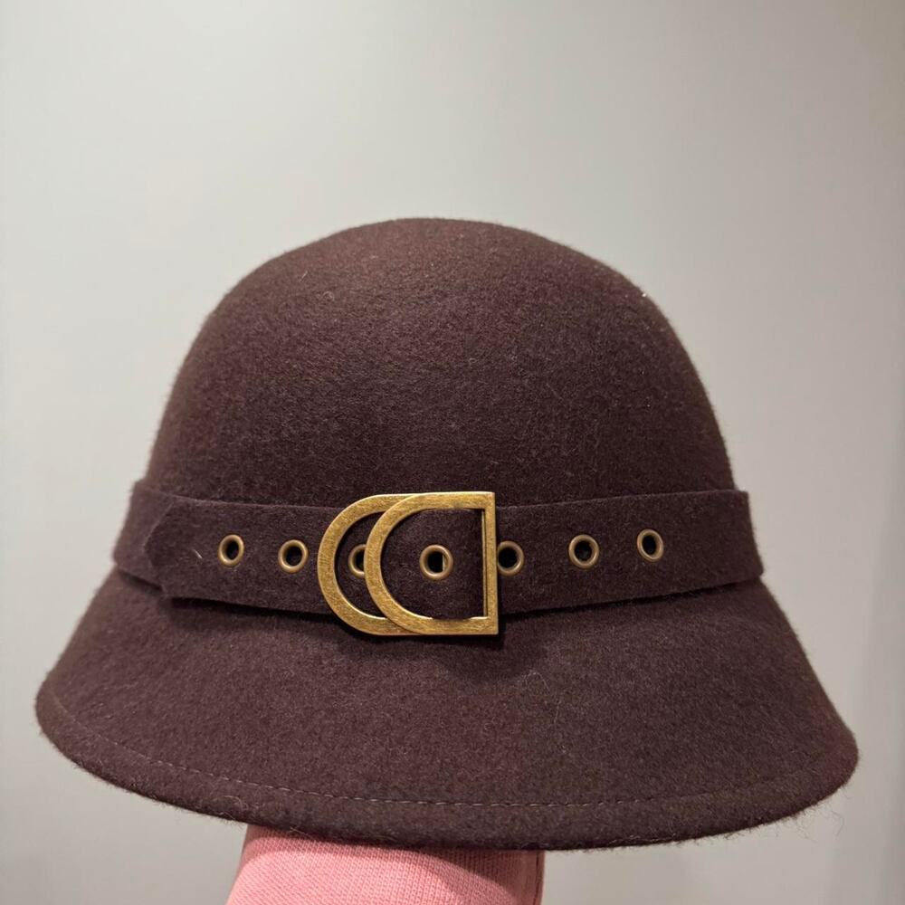 Vintage y2k 100 wool brass Buckle Festival Glam Retro Hat